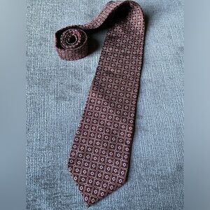Andhurst Geometric Men's Neck Tie 100% Silk Burgundy, Blue, Gold Made in USA